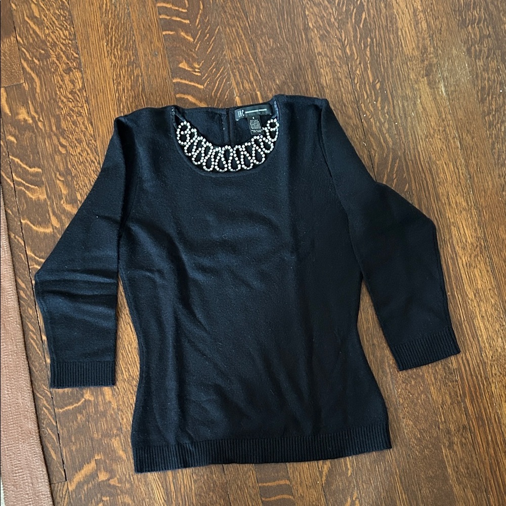INC International Concepts Black Sweater with Silver Accents